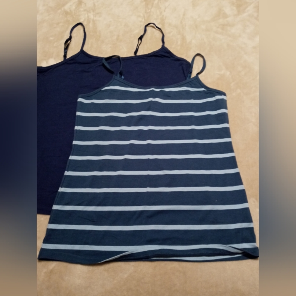 French Laundry, 2 camisoles, 1st Navy Blue and 2d Dark & light Blue strips